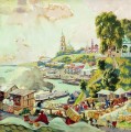 En el Volga 1910 Boris Mikhailovich Kustodiev escenas de la ciudad del paisaje urbano